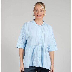 Hannoh Wessel Blue Striped Button Down Half Sleeve Blouse Size 38 or Medium